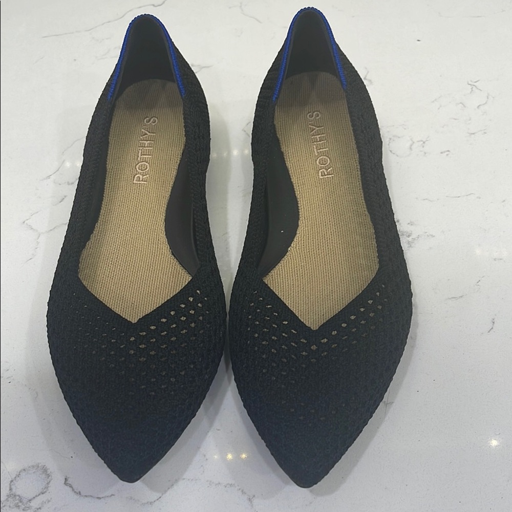 Rothy's Black Flats with Pointed Toe and Perforated Design